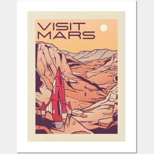 "Visit Mars" Mars Landscape Retro Travel Design Posters and Art